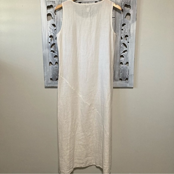 Eileen Fisher White Irish Linen Tank Scoop Neck Asymetrical Flowy Maxi Sun Dress - Picture 2 of 6